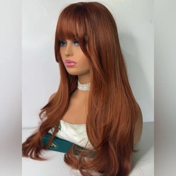 Auburn Red Wig for Women – Long Straight Wig with Full Fringe Bangs - Picture 5 of 8